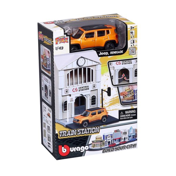 Игровой набор серии Bburago City - ЖЕЛЕЗНОДОРОЖНАЯ СТАНЦИЯ (станция, автомобиль 1:43) 18-31505 фото