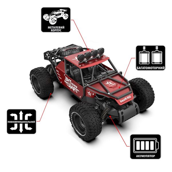 Автомобіль OFF-ROAD CRAWLER з р/к - RACE (матовий червоний, метал. корпус, акум.6V, 1:14) SL-309RHMR фото